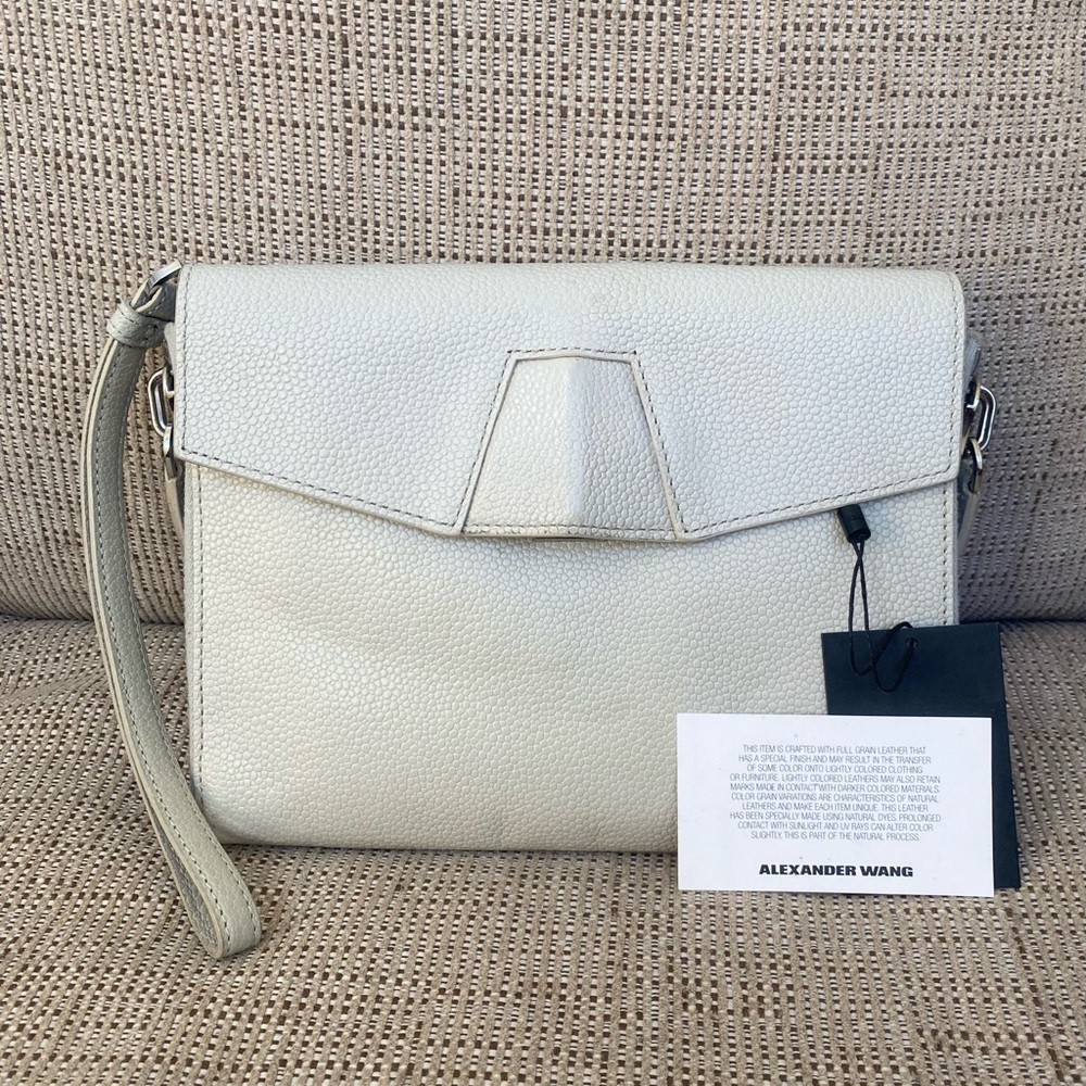 Alexander Wang White Pebbled Leather Wristlet Crossbody Bag